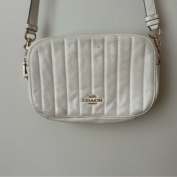 Coach Puffy Linear Quilting Jes Ivory Off White Chalk Leather Crossbody Bag - Picture 3 of 12